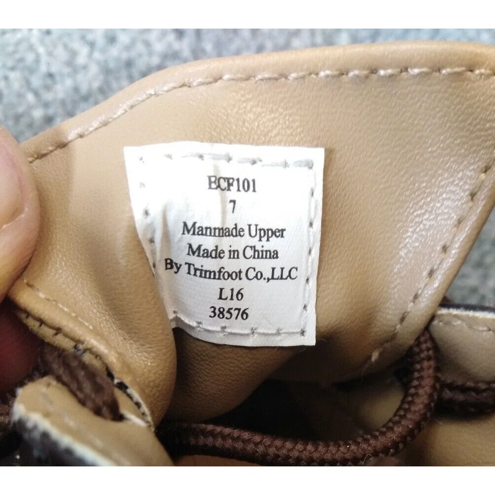 Trimfoot Baby Shoes Size 7 Brown Suede Man-Made Upper Infant Soft Walking
